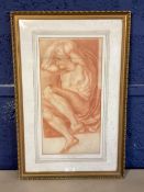 Study of a naked youth, red chalk on paper, in the manner of Michelangelo