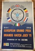 Original motor racing poster forn RAC European Grand Prix Brands Hatch July 2011 1964, artwork