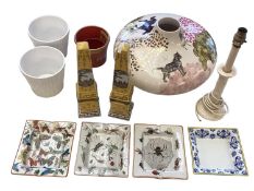 A Conceta decorative bulbous low vase decorated horses and tigers, and other modern decorative wares