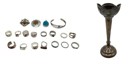 A collection of sterling silver and white metal jewellery to include gem set rings , Scottish