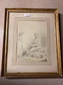 George Morland 1762-1804; pencil and crayon sketch, unsigned, G Moreland to mount, 27 c 20cm in a