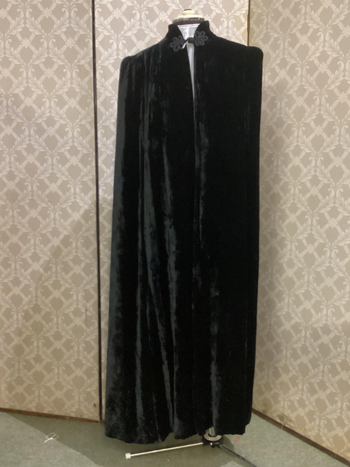 Two vintage black velvet capes, one with mark to shoulder and one with stains to lining and a velvet - Image 3 of 11