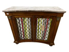A Regency brass inlaid rosewood inverted bow front side cabinet, marble top, 100cm wide x 87cm High