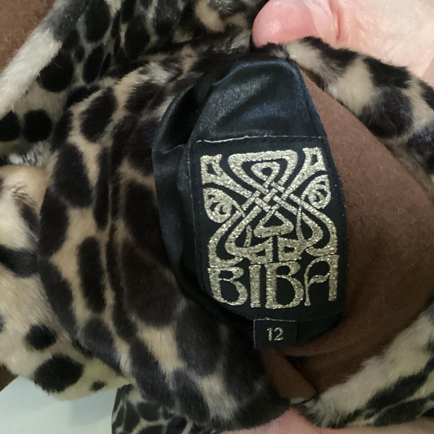 BIBA reversible camel wool and faux leopard print cape, good condition (buttons slightly loose) - Image 2 of 5