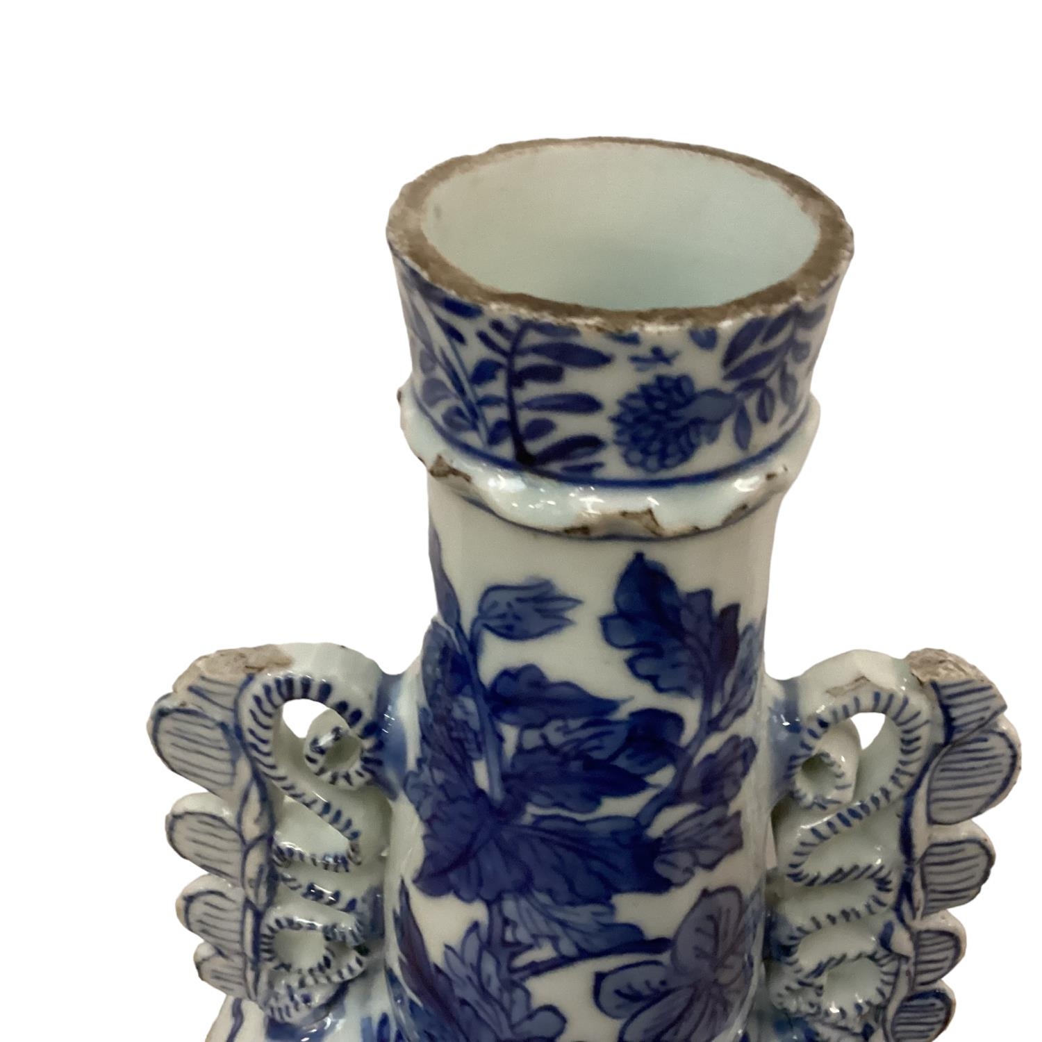 A blue and white oriental style vase, in the Venetian glass style, possibly Kangxi, adapted as a - Image 3 of 5