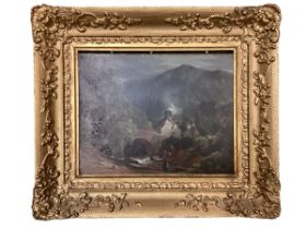Edmund Gill (1820-1894), view at Lynmouth North Devon, oil on board in a unglazed gilt frame, signed
