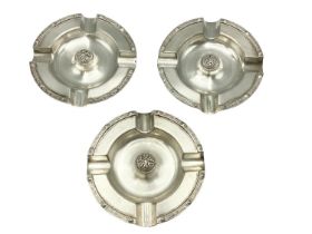 Three sterling Silver ash trays by Garrard and Co Birmingham. 1977. 362g.