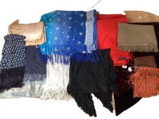 A Quantity of modern and vintage scarves to include a large velvet cape scarf, a Johnstons of