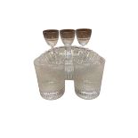 Pair of Baccarat tumblers, 3 Lalique wine glasses with square bases and a scallop dish