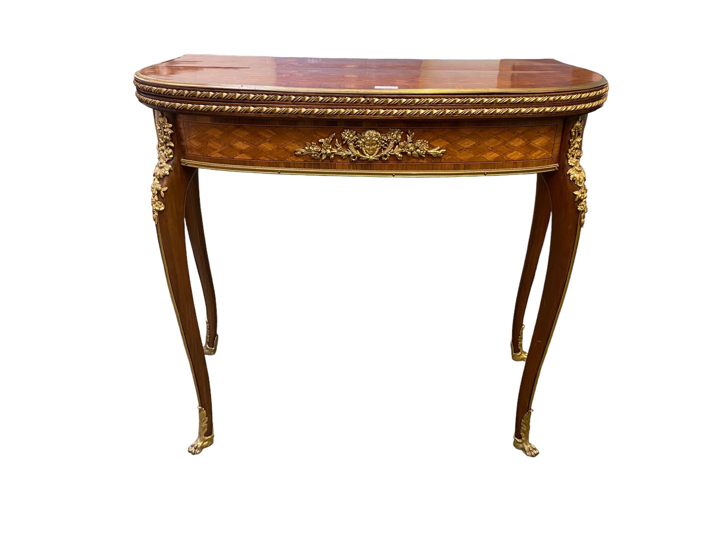 Louis XVI style kingwood ormulu mounted flip top card table, with single recessed drawer 83 cm W x - Image 5 of 5