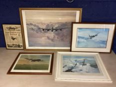 A quantity of framed and glazed pictures of aeroplanes, RAF etc, all as found and with wear