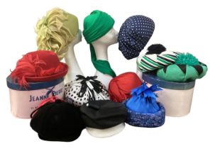 Quantity of vintage hats, 1960s, 1970s, to include a green Jersey Mr David; velvet Baker Boy etc,