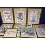 A set of framed and glazed botanical prints, labelled verso V&A to certify that the accompanying