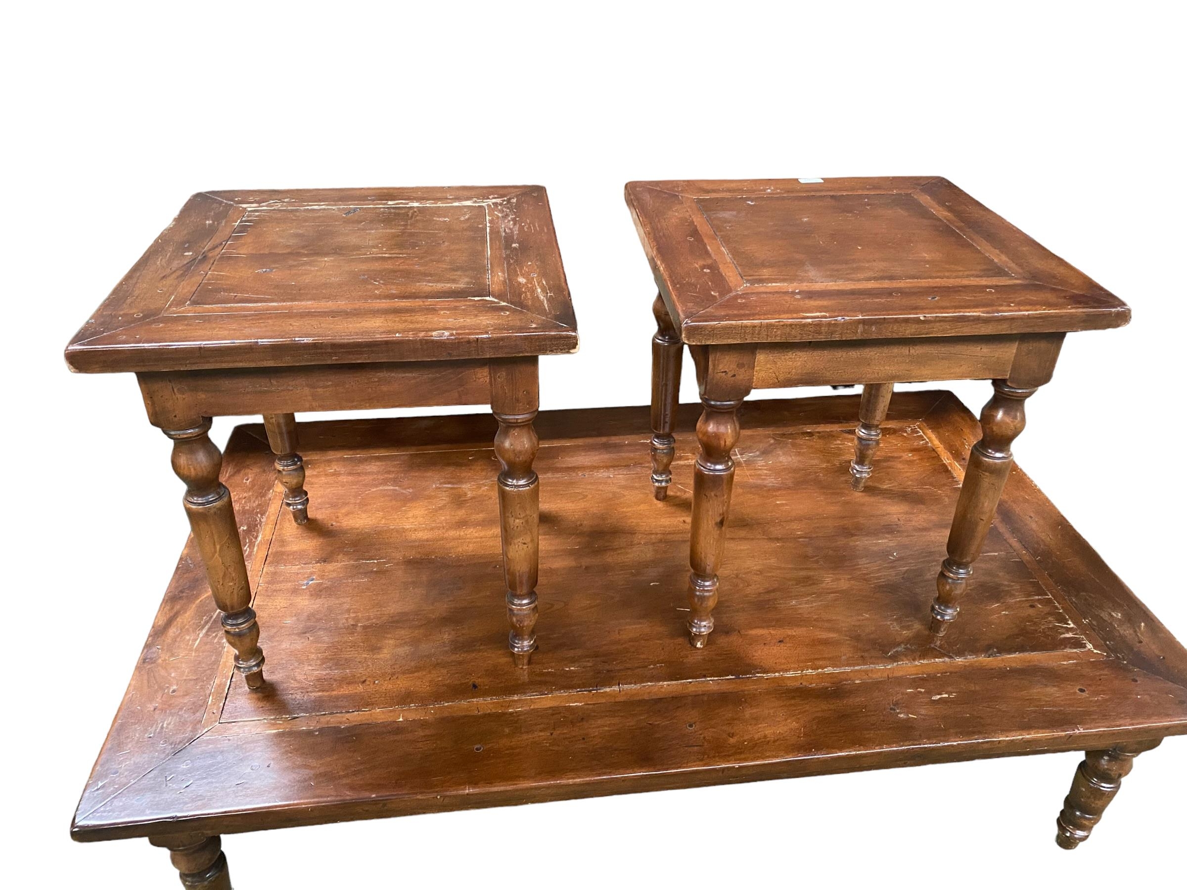 Pair of mahogany side tables on tapering turned legs 50 cm x 50 cm x 50 cm H with a matching large - Image 2 of 2