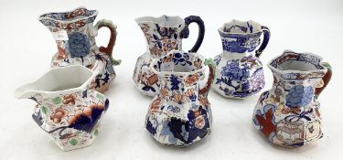 A collection of masons/Gaudy Welsh style jugs (6), and a large Oriental style baluster vase, blue