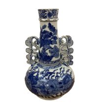 A blue and white oriental style vase, in the Venetian glass style, possibly Kangxi, adapted as a