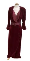 JANICE WAINWRIGHT red velvet ladies vintage evening dress, approx size UK12, some slight crush marks
