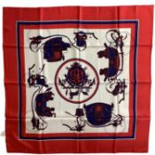 HERMES SILK SCARF, Blue and red carriages, in good condition