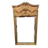 A gilt framed rectangular hanging wall mirror, with pediment to top, overall 120cm High x 64cm wide,