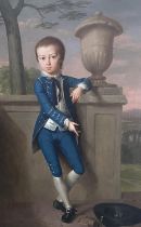 Attributed to Hugh Barron (1745 - 1791), Portrait of a Boy in Blue in an architectural Landscape,