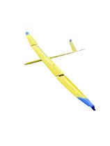 Radio controlled model glider with transport/storage sleeves. Yellow and Blue. 157 cm L x 339 cm