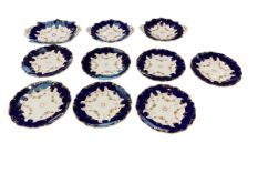 Staffordshire, set of Cobalt blue and gilt ceramics items to include, 7 plates and 3 serving dishes.