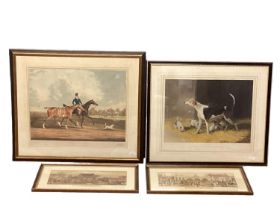 Framed and glazed aquatints, Hunters at Cover side, Fly & Dash, late the property of Colonel