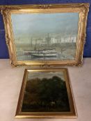 Roderick john Lovesey, oil on canvas, 1944, Harbour scene with boats, signed lower right, in an