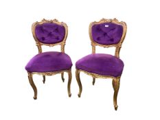 Pair of upholstered and gilt painted french bedroom chairs 86 cm H x 47 cm W