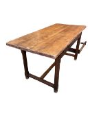 Heavy oak farmhouse rustic kitchen table, one drawer to end, one drawer to side 156 cm W x 71 cm D x