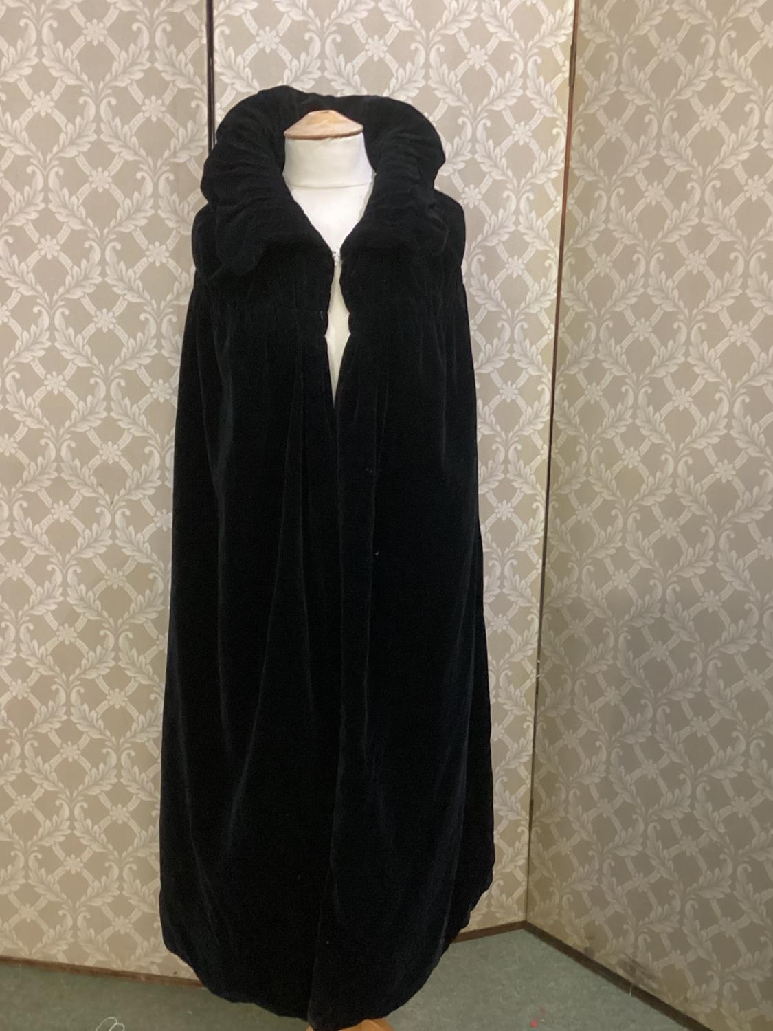 Two vintage black velvet capes, one with mark to shoulder and one with stains to lining and a velvet - Image 8 of 11