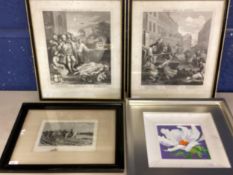 Framed and glazed Napoleon etching print, some browning to mount, and two etching prints Cruelty