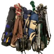 A quantity of golf clubs and bags, all as found