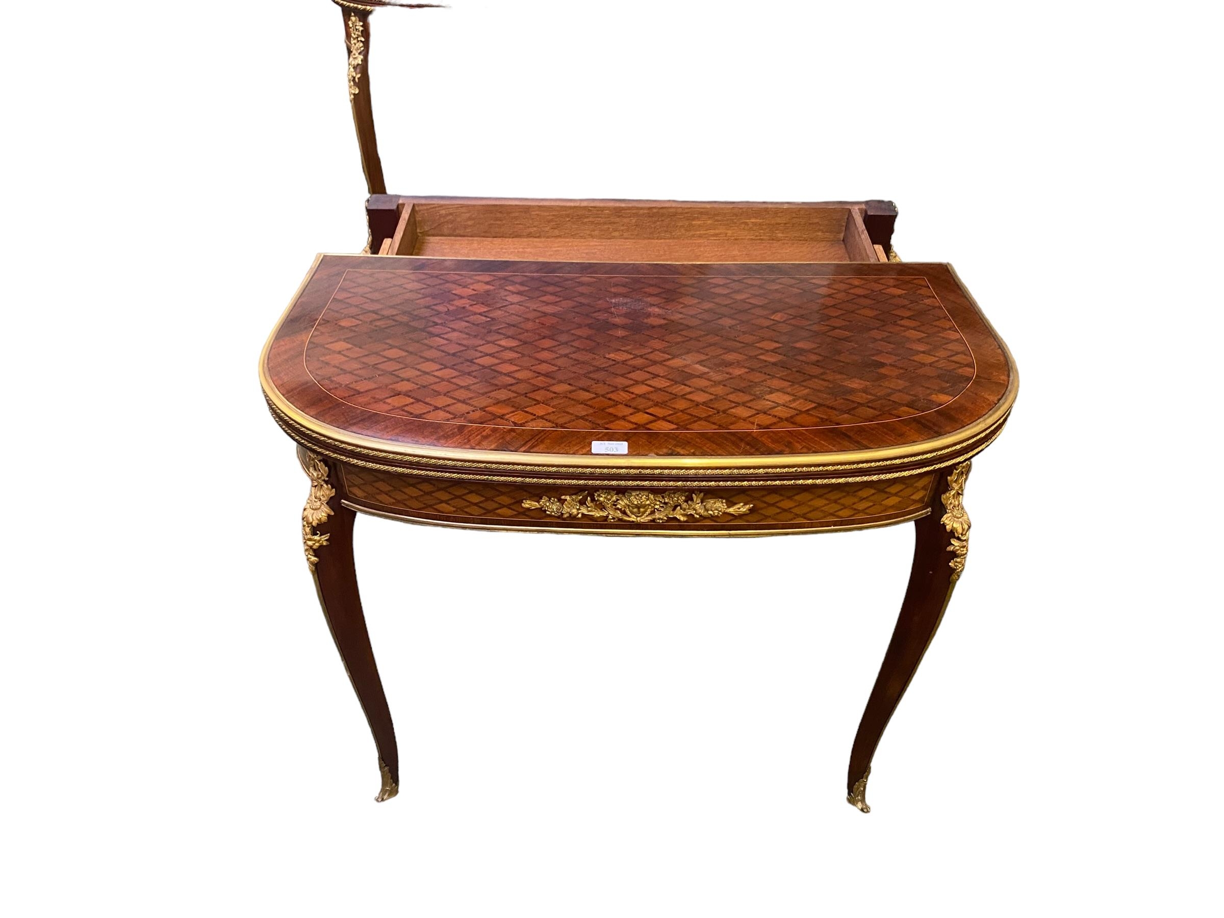 Louis XVI style kingwood ormulu mounted flip top card table, with single recessed drawer 83 cm W x - Image 3 of 5