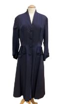 1950s TINA BERLYN navy new look style fitted frock coat, Grosgrain fabric, heavy twill weave