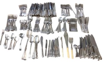 A collection of silver plated flatware and cutlery mostly in The Kings Pattern.