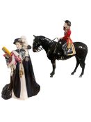 Two Coalport figures, Trooping the Colour, and The Order of the Garter, all appear in good condition