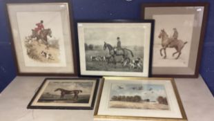 Two Snaffles prints, framed and glazed, Hark Holloa, The Rough Rider; together with two equestrian