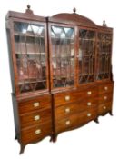 A good Regency breakfront inlaid mahogany library bookcase, with glazed upper parts, 260cmH x 244cmW
