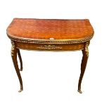 Louis XVI style kingwood ormulu mounted flip top card table, with single recessed drawer 84 cm W x