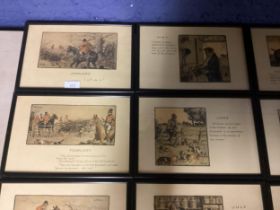 A set of small framed and glazed Snaffles prints, the months of the year, each 19 x 28cm overall