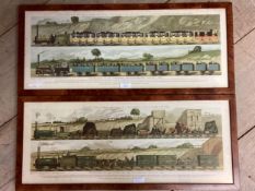 A pair of etching plates, depicting the Liverpool to Manchester Railway 1831, in walnut glazed