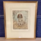 A gilt framed, glazed and mounted print of a SPringer Spaniel, signed in pencil lower right Henry