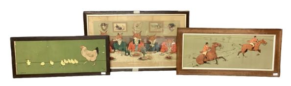 Three hunting prints: Harry B. Neilson, Mr Fox's Hunt Breakfast On Xmas Day 34.5cm x 70cm, Mother