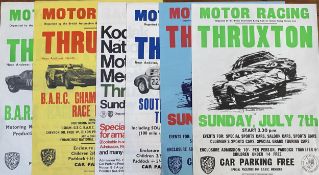 Six original BARC motor racing posters from Thruxton. Two with printed signatures 'Dexter Brown'.