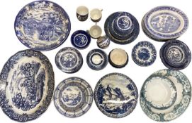 A Quantity of blue and white large and small meat platters and circular blue and white chargers, and