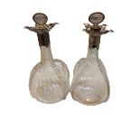 Pair of Victorian silver topped decanters with mother of pearl set stoppers brandy and whisky Edward