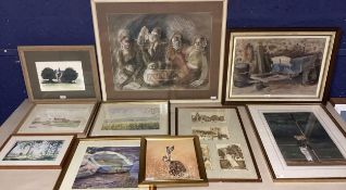 A quantity of framed and glazed watercolour pictures to include: Fiona Jack, Lyford Church; MC