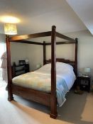 A Lombok Indonesian Teak King Size Bed, four poster, retailed at £1395, chunky square posts, 3 slats