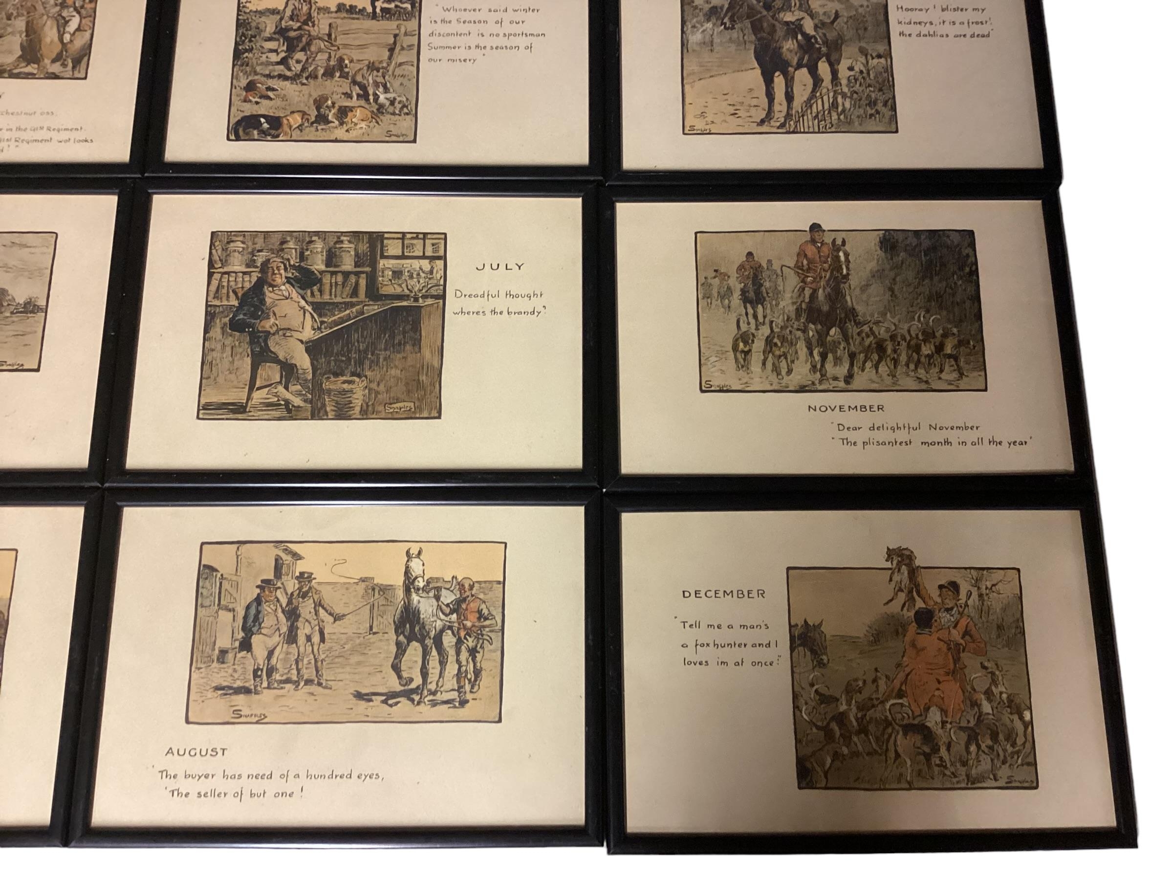 A set of small framed and glazed Snaffles prints, the months of the year, each 19 x 28cm overall - Image 2 of 3